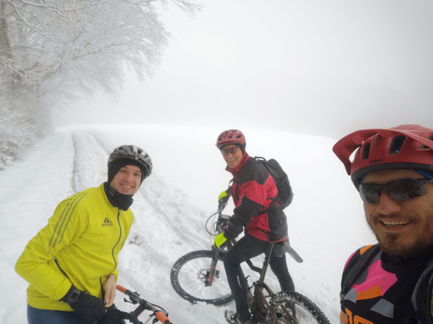 Winter mountain biking with friends